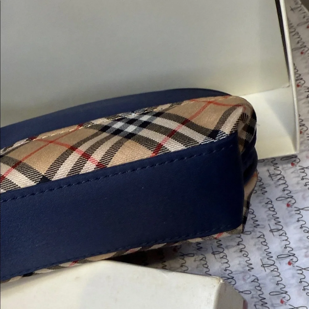 Burberrys Navy Nova Check Plaid Cosmetic Pouch Vintage
